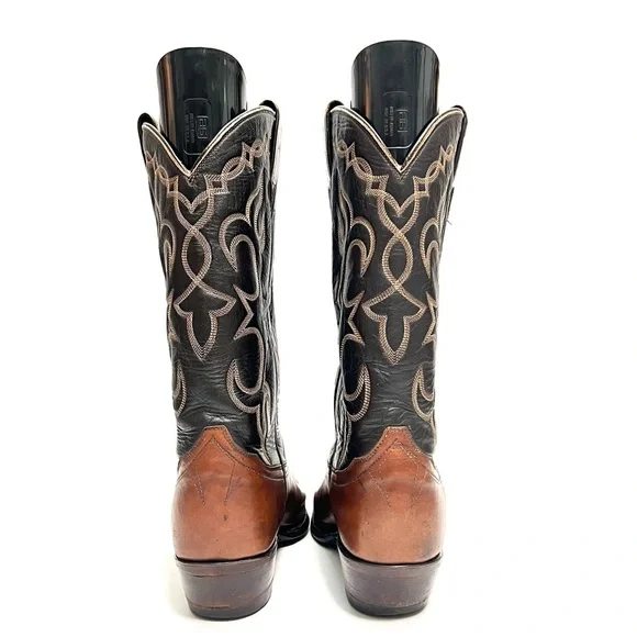 TONY LAMAVintage 1970s men's two tone leather western gold label cowboy boots